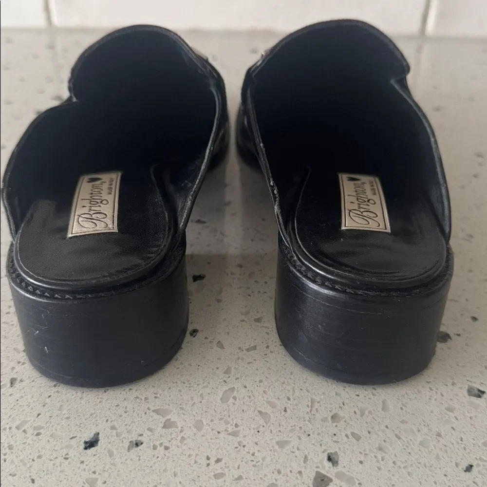 Brighton DEEDEE VINTAGE Black Brown Leather Mules Loafers Made in Italy Size 7.5